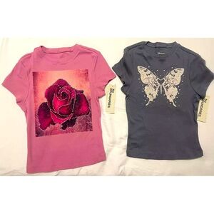 Lot of 2 Shirts NO BOUNDARIES Pink Gray Rose BLING Butterfly Short Sleeve Sz XXS